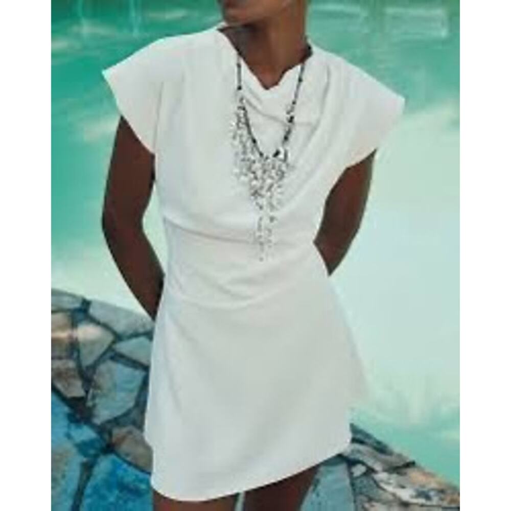 Zara Draped Mini Dress White NWT Size M Paris Purchase - Picture 7 of 7